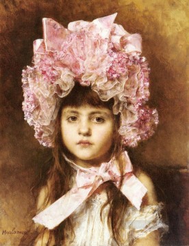  rosa Lienzo - El retrato de la niña Pink Bonnet Alexei Harlamov